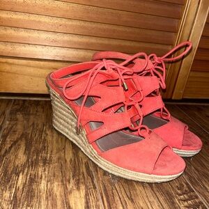 a.n.a Red Heels with Lace-Up Design and Wedge Heel